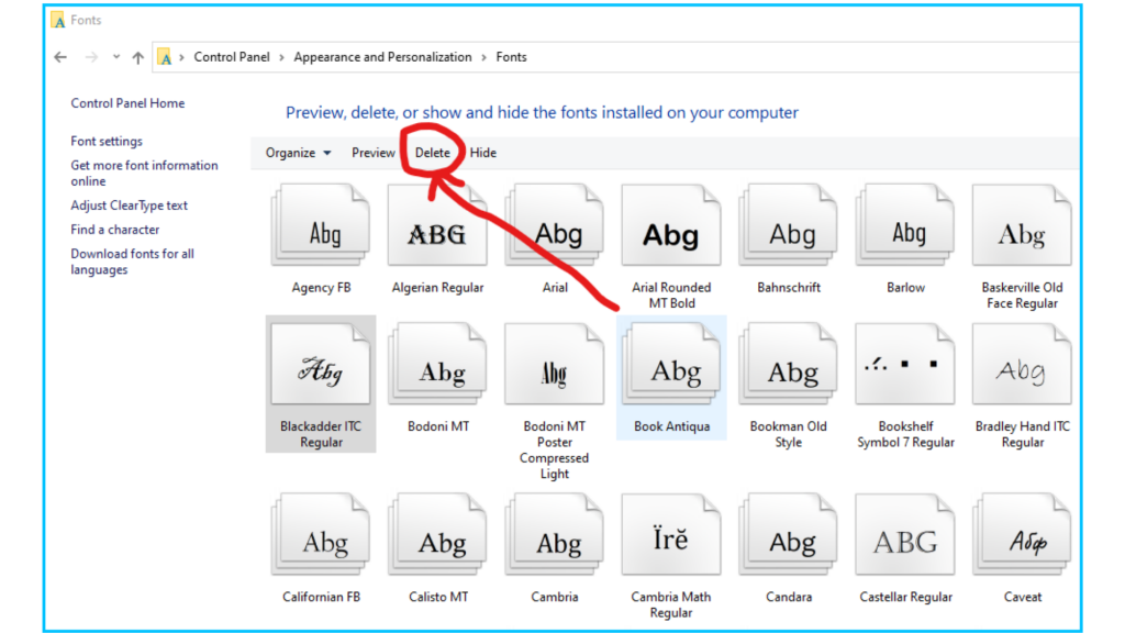How to delete or uninstall Fonts in Windows 10