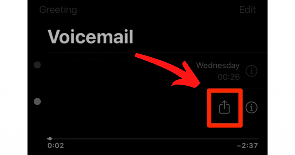 how to delete a voicemail: share option